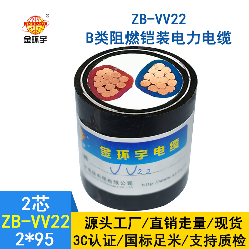 金环宇电缆 二芯阻燃电力电缆vv22铠装电缆 ZB-VV22-2*95平方