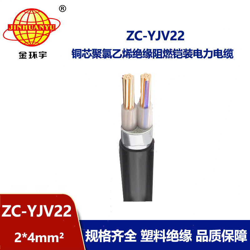 金环宇电缆 c级阻燃电缆ZC-YJV22 2X4平方 深圳铠装电缆报价