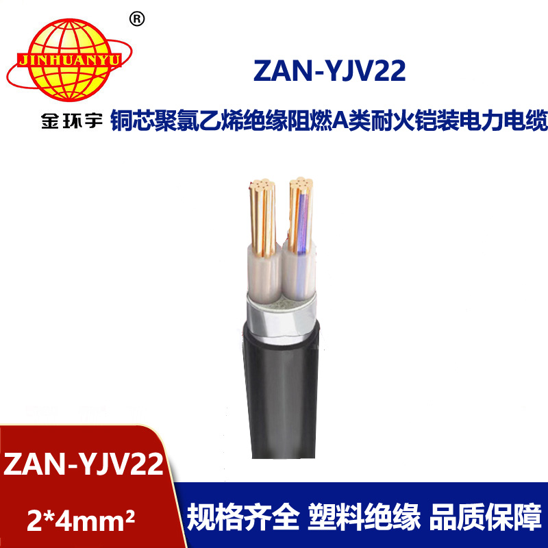 金环宇电线电缆 阻燃耐火铠装电缆ZAN-YJV22-2X4平方 电力电缆yjv22