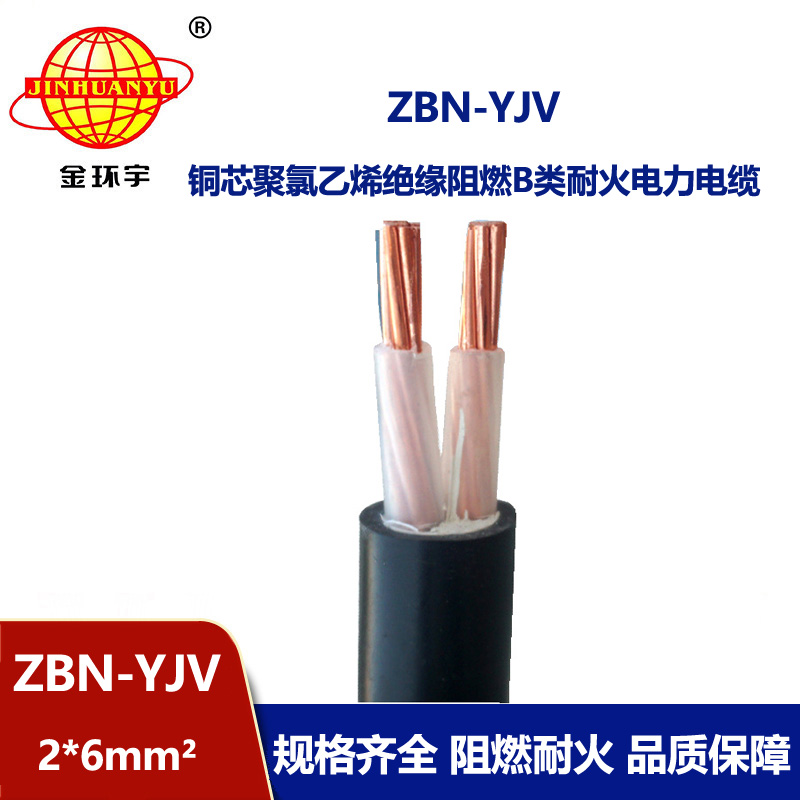 金环宇电线电缆 yjv电缆规格 ZBN-YJV 2X6平方 阻燃耐火yjv电缆