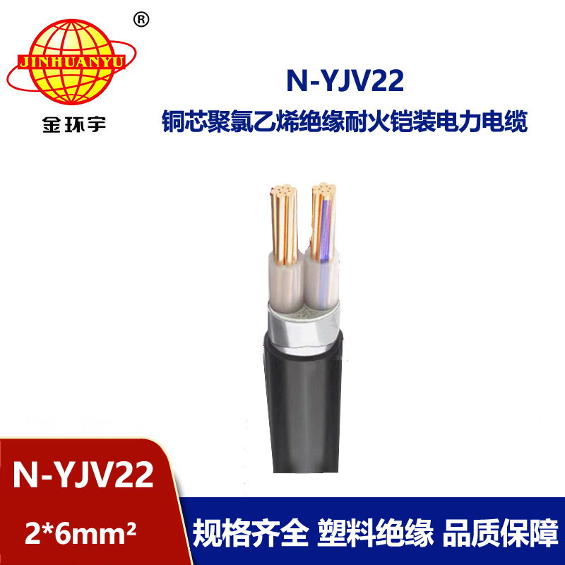 金环宇电线电缆 铜芯电力电缆 深圳耐火铠装电缆厂家N-YJV22-2X6平方