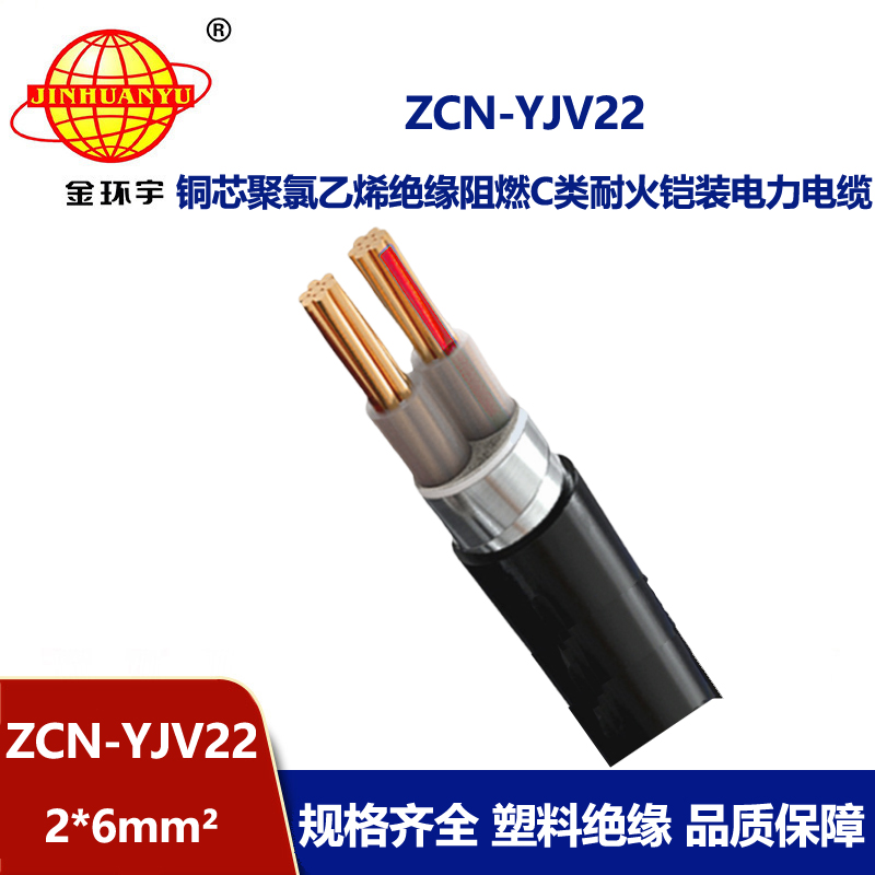 金环宇电线电缆 阻燃耐火电缆ZCN-YJV22-2X6平方yjv22钢带铠装电缆 