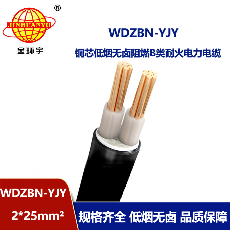 金环宇电缆 无卤低烟b级阻燃耐火电缆WDZBN-YJY 2X25 二芯电力电缆